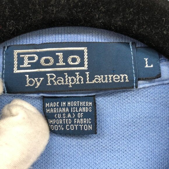 VTG Polo Ralph Lauren Polo Shirt Mens L Light Blue Short Sleeve Pony Logo Cotton - Picture 8 of 10